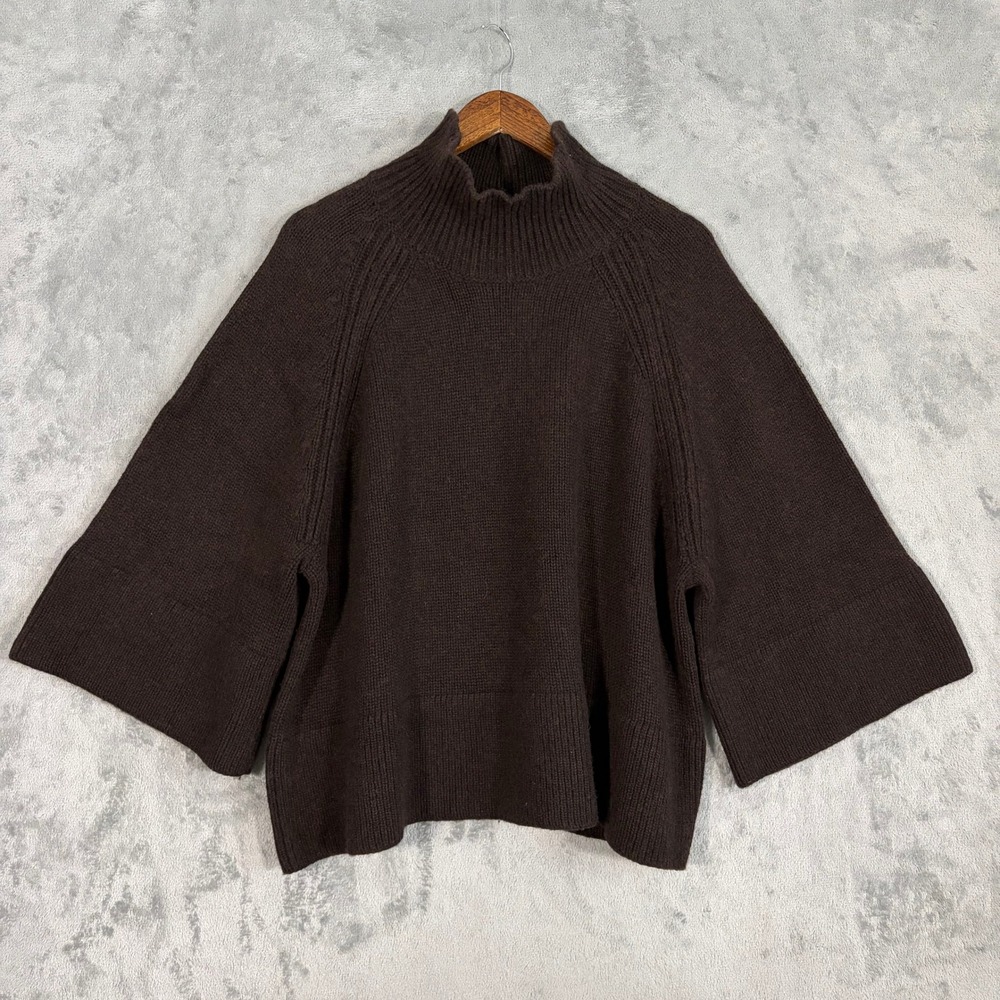 Banana Republic Sweater Sz XL Brown Flare Sleeve Mock Neck Wool Blend Cozy Boho